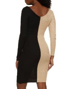 Two Tone Chain Detail V Neck Sweater Dress sold by Rainbow