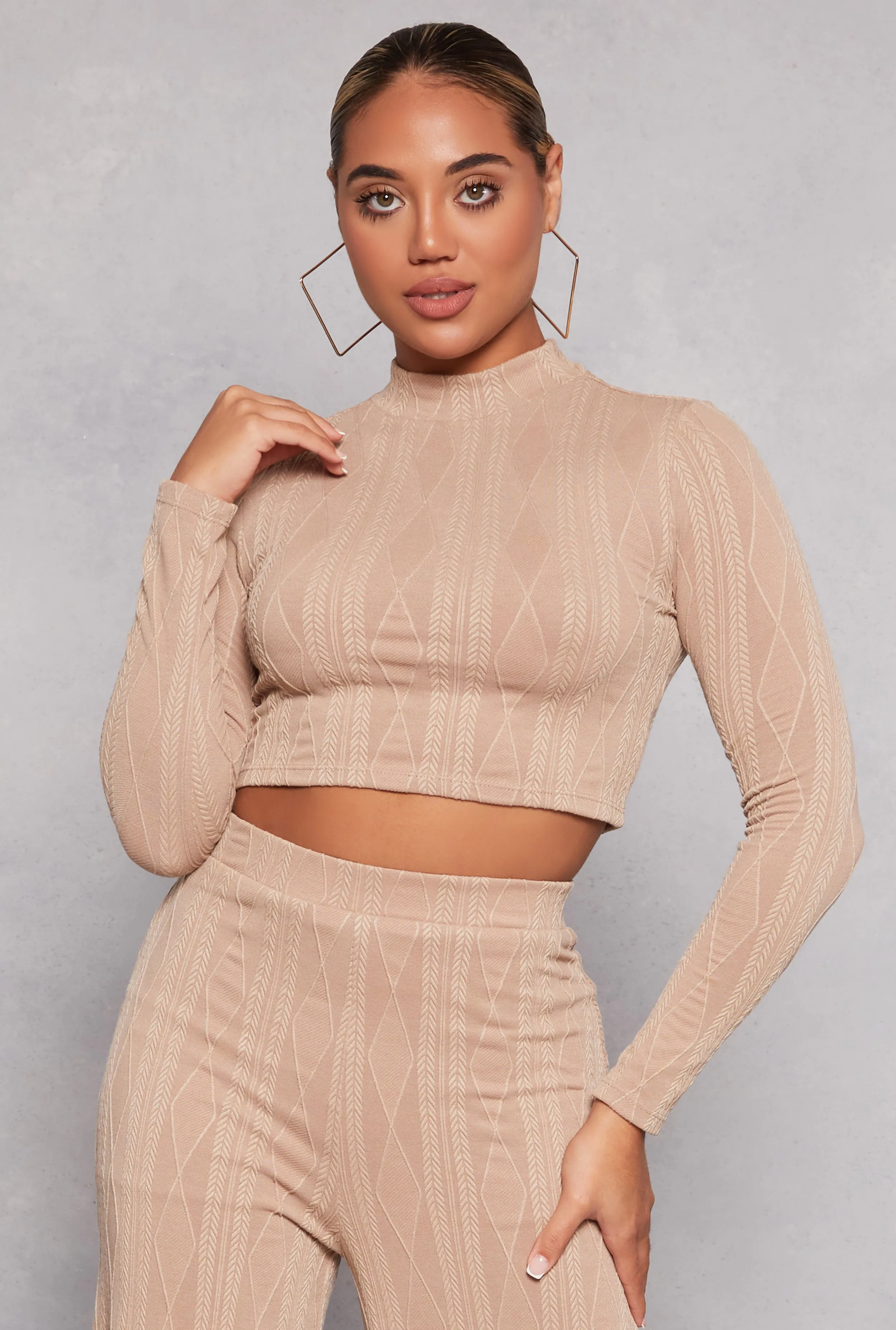 Cable Knit Mock Neck Long Sleeve Crop Top sold by Rainbow