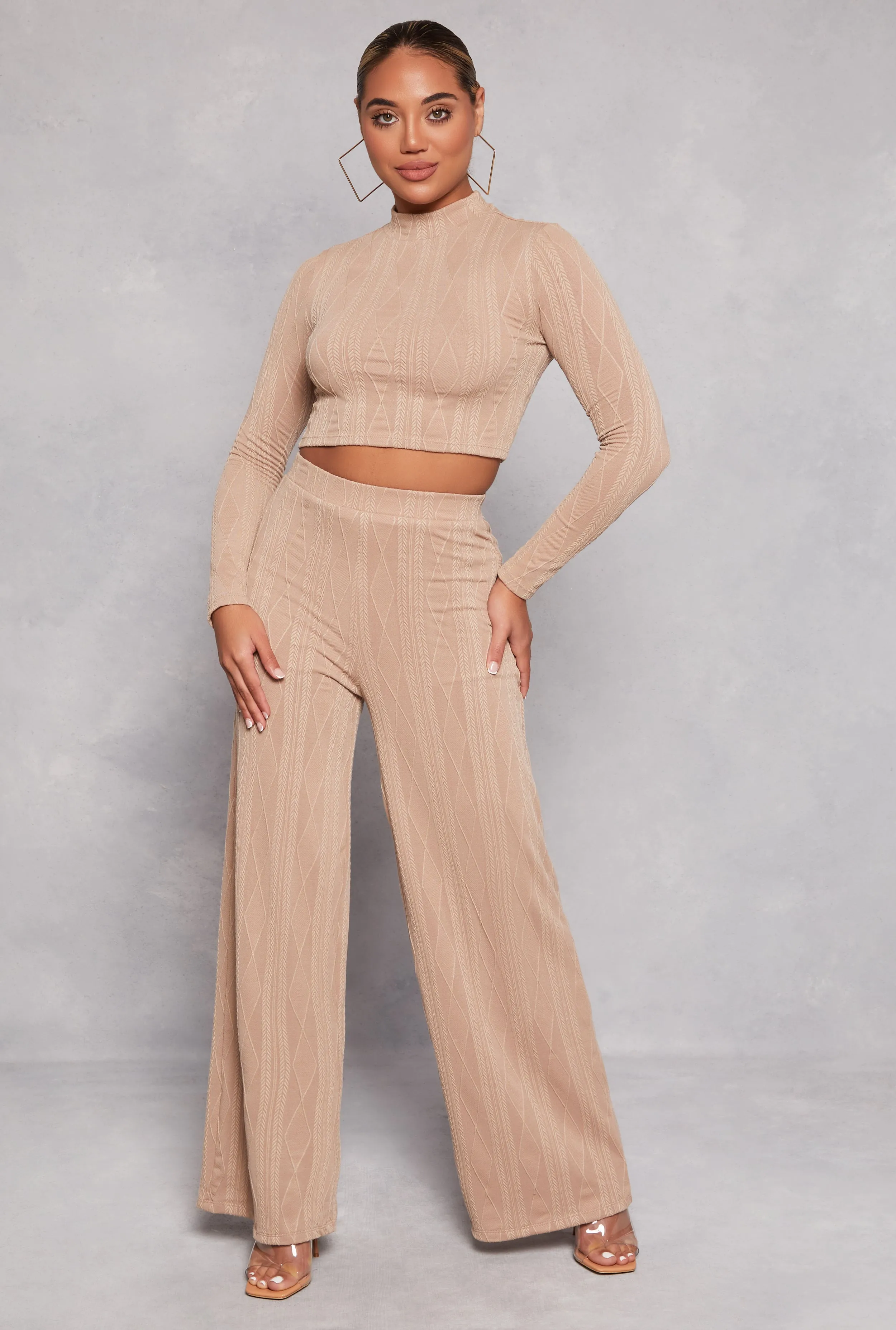 Cable Knit Mock Neck Long Sleeve Crop Top sold by Rainbow product image thumbnail 2