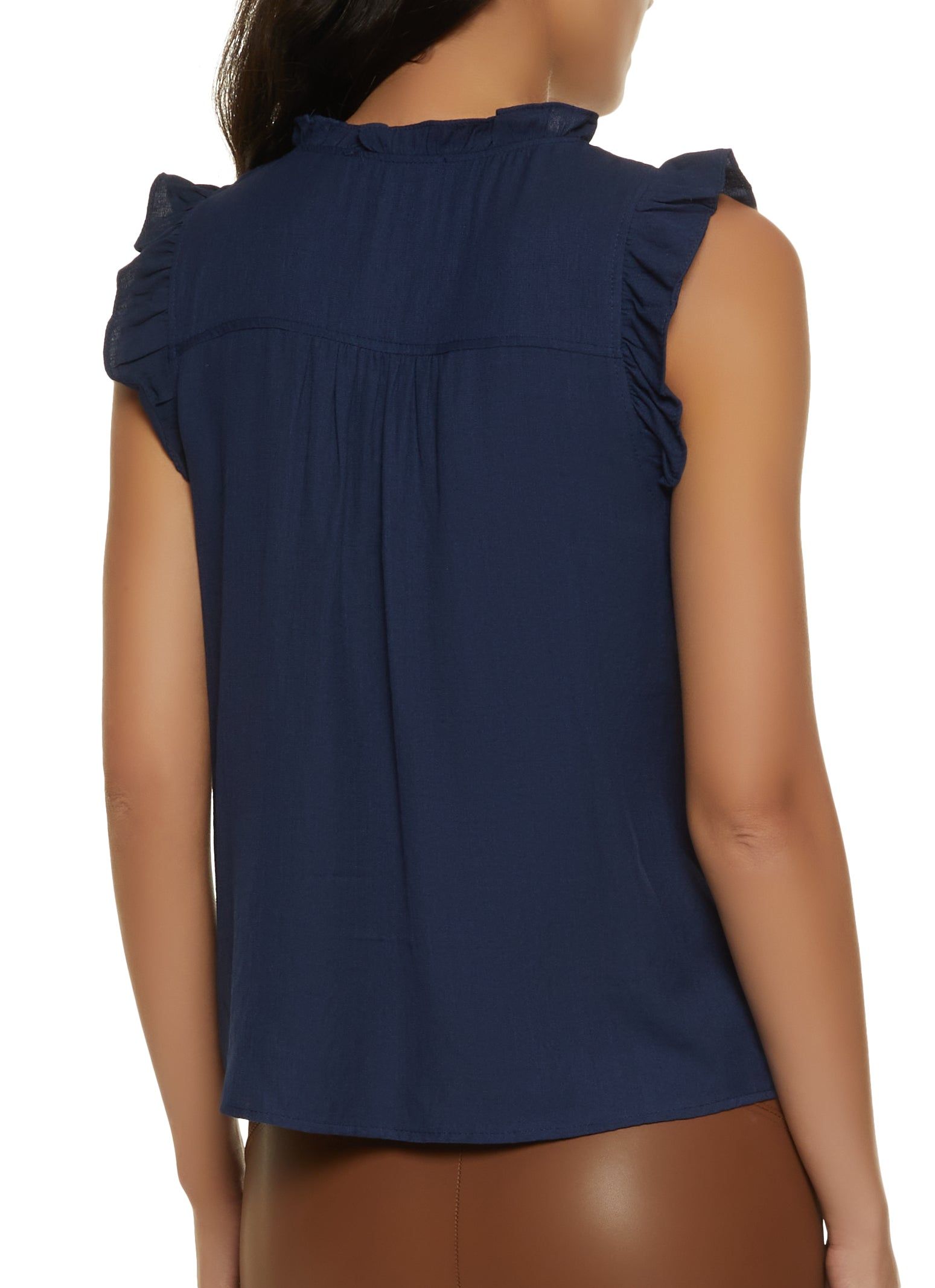 Sleeveless Half Button Ruffle Trim Blouse sold by Rainbow product image thumbnail 2
