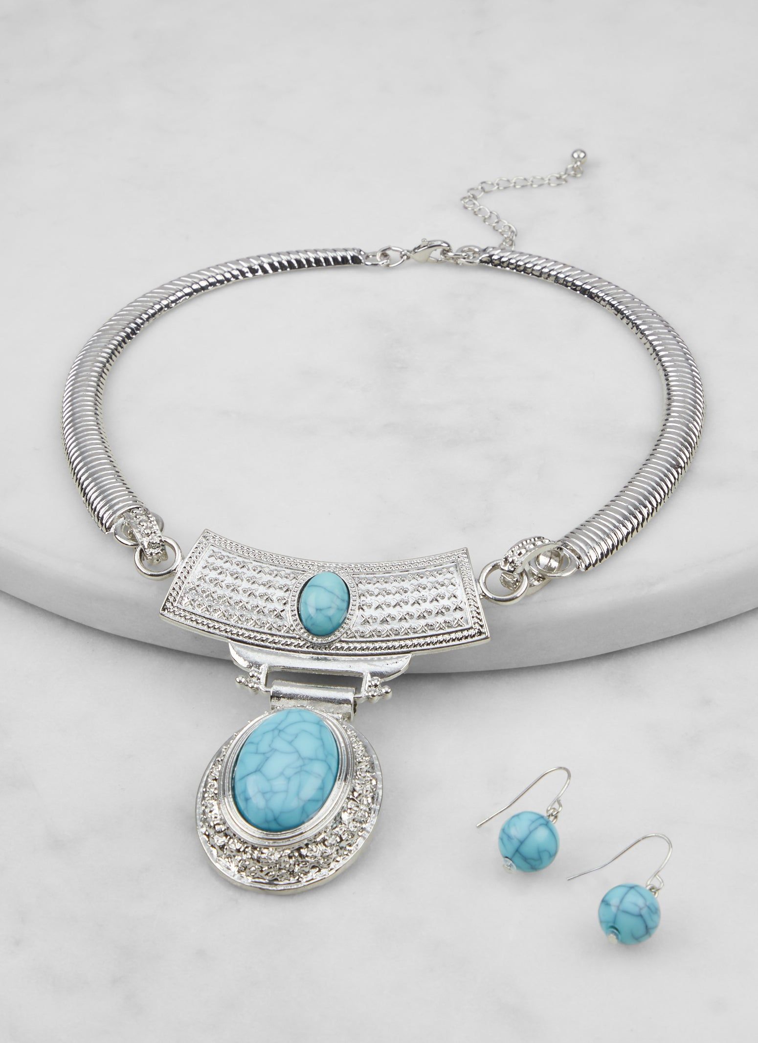 Stone Pendant Collar Necklace with Earrings Set sold by Rainbow product image thumbnail 2