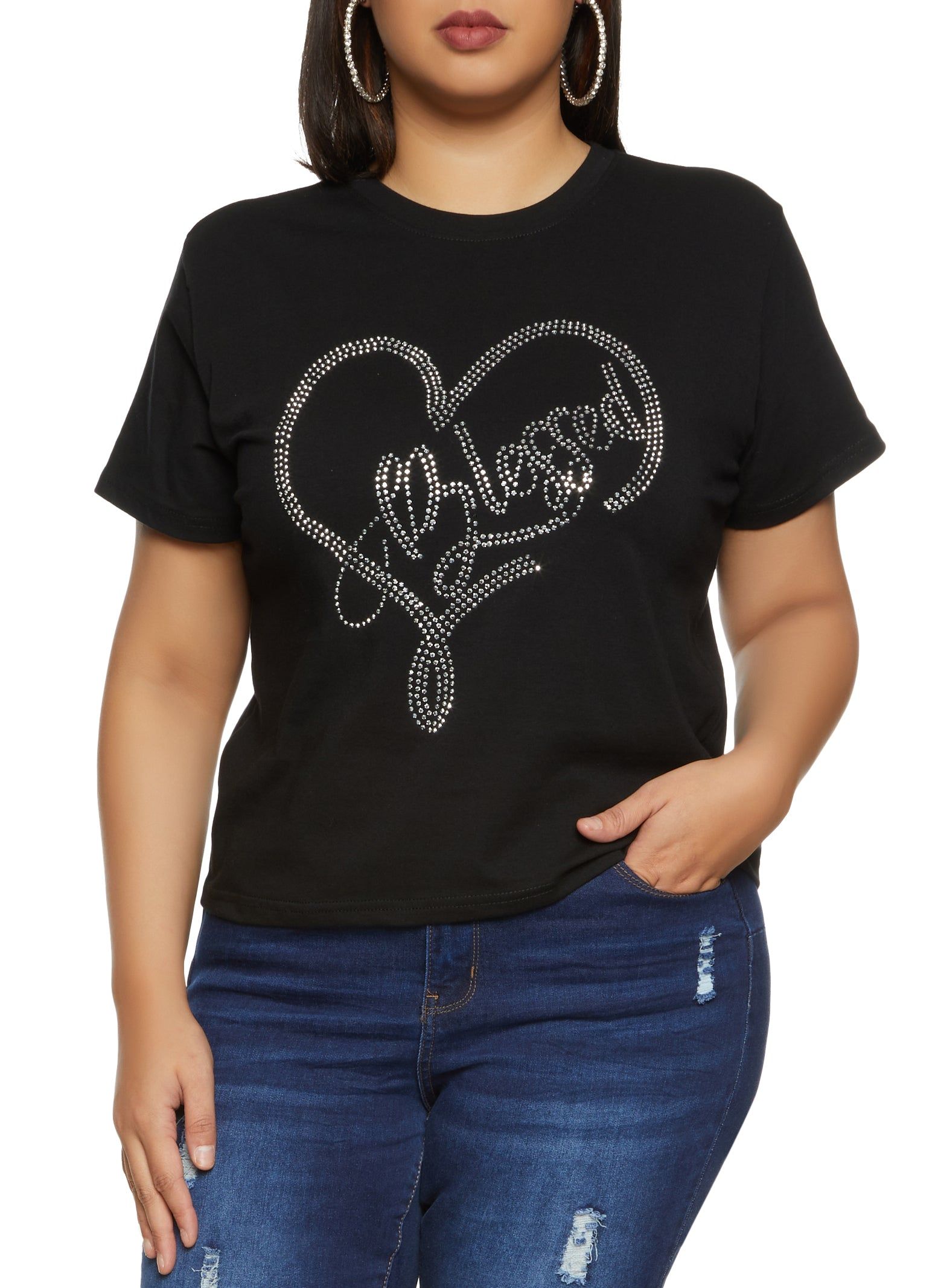 Plus Size Rhinestone Blessed Graphic Tee sold by Rainbow