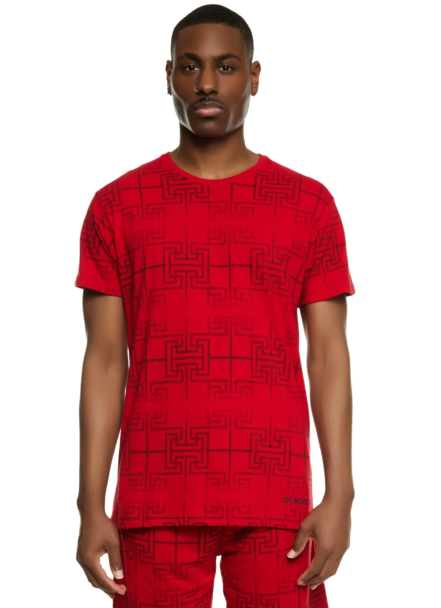 Mens Geo Print Crew Neck Graphic Tee sold by Rainbow