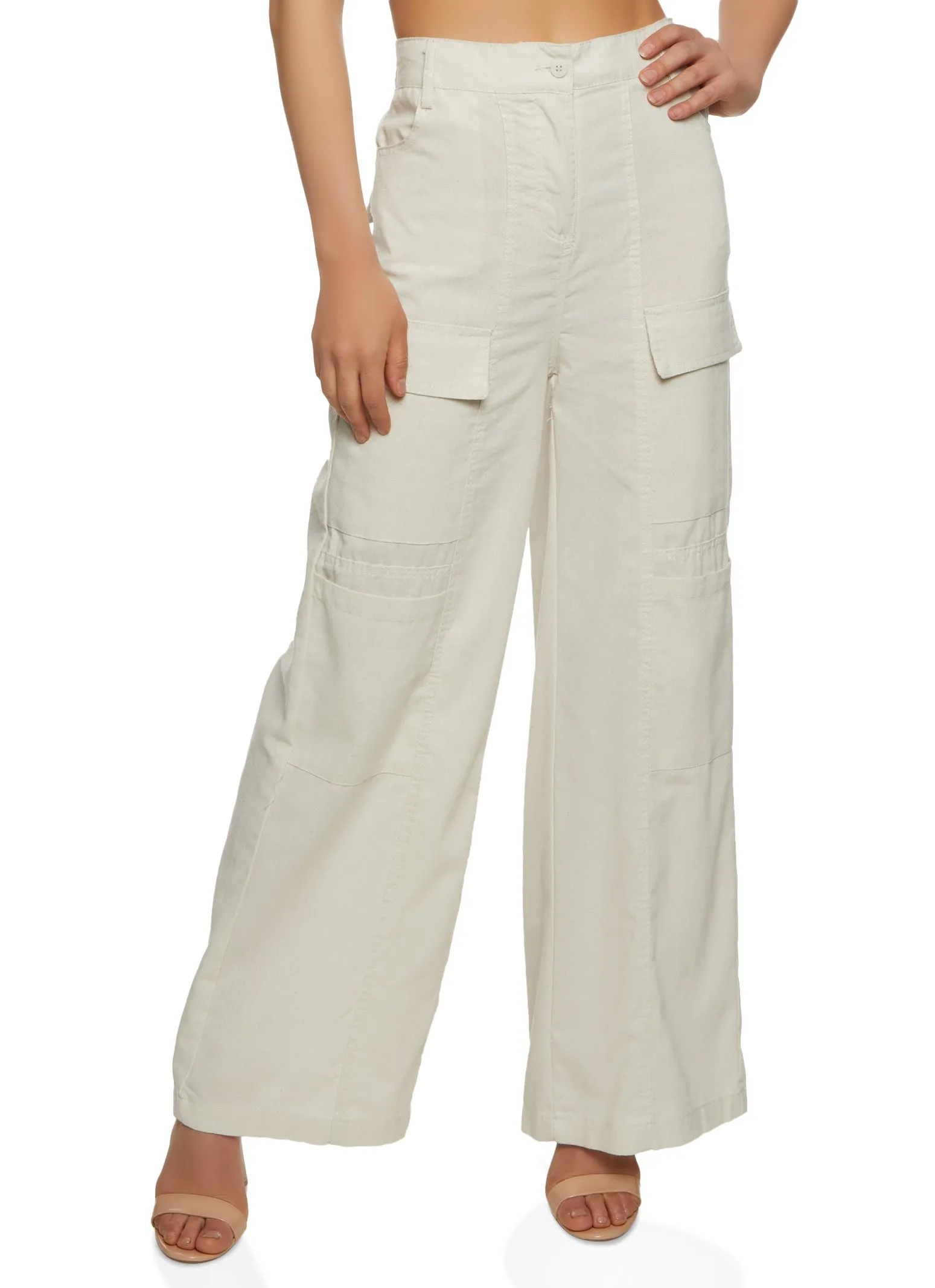 Linen High Waist Wide Leg Cargo Pants sold by Rainbow