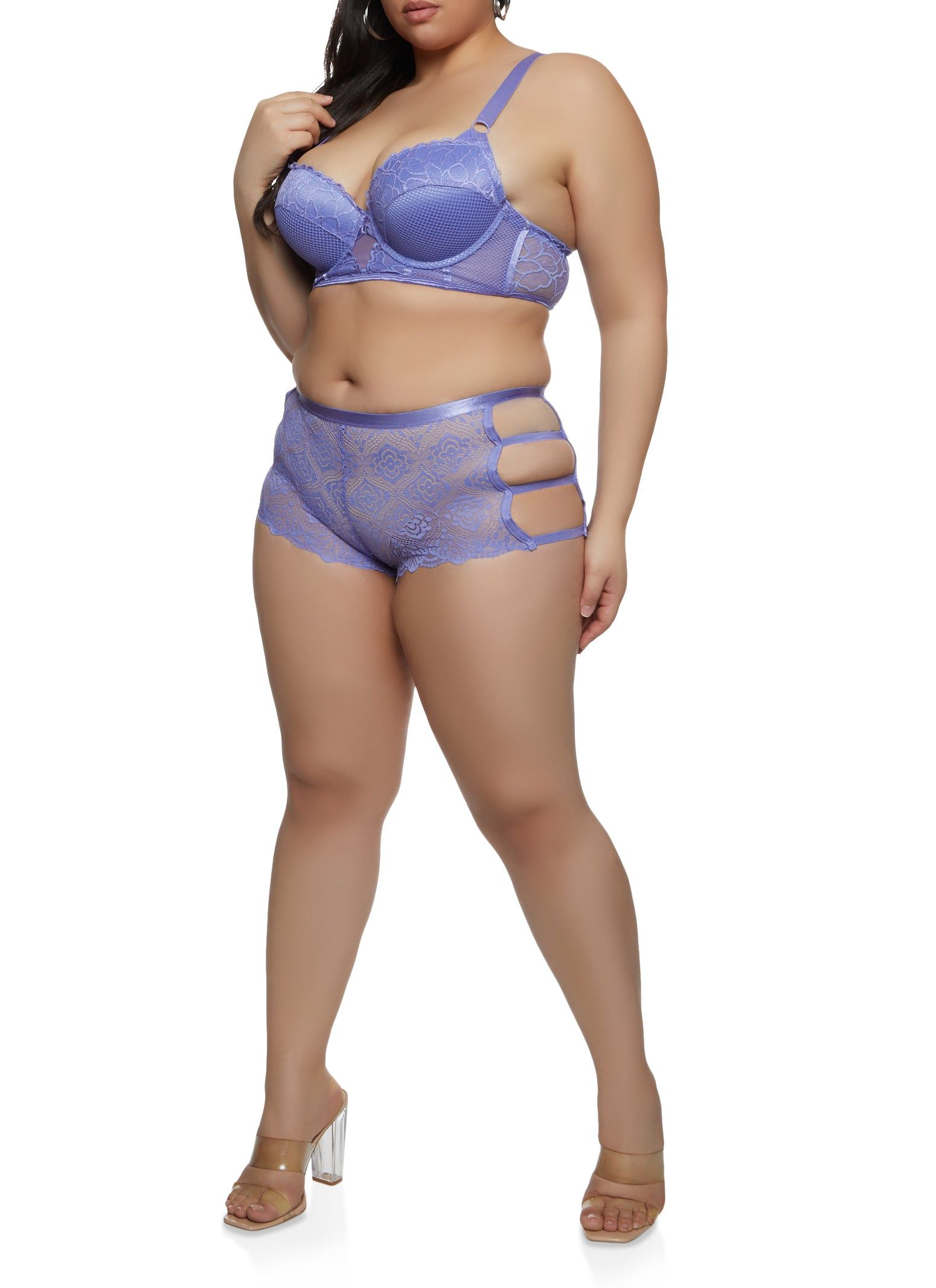 Plus Size Fishnet Detail Longline Plunge Bra sold by Rainbow product image thumbnail 2