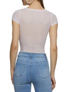 Short Sleeve Ruched Front Mesh Top sold by Rainbow
