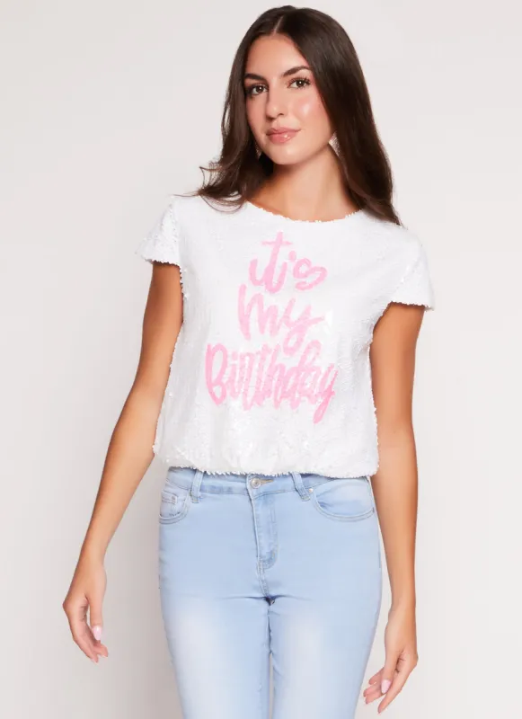 Its My Birthday Sequin Top sold by Rainbow