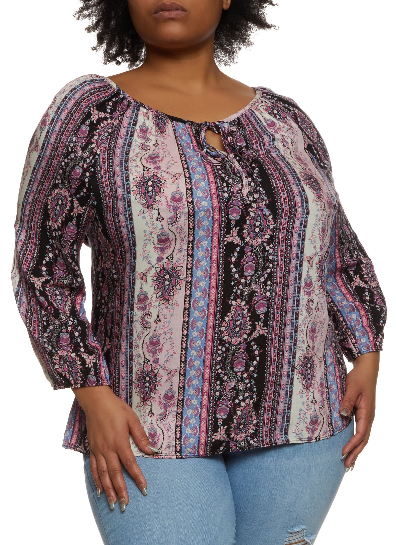 Plus Size Boho Border Print Top sold by Rainbow