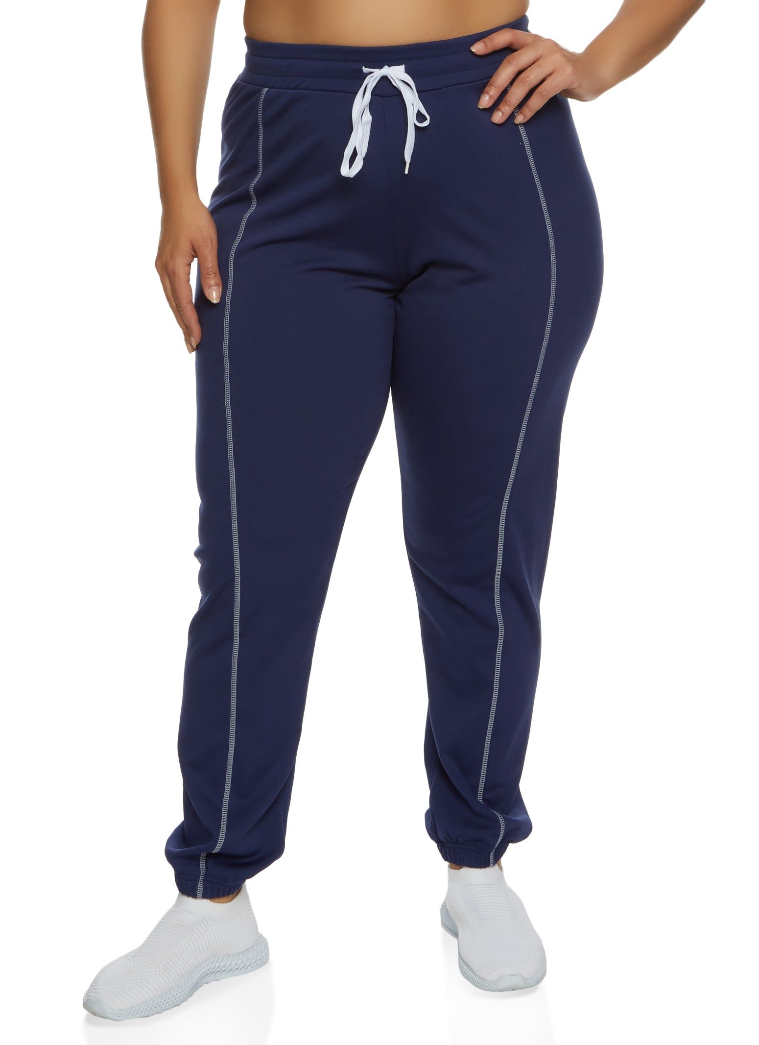 Plus Size Fleece Contrast Piping Drawstring Joggers sold by Rainbow