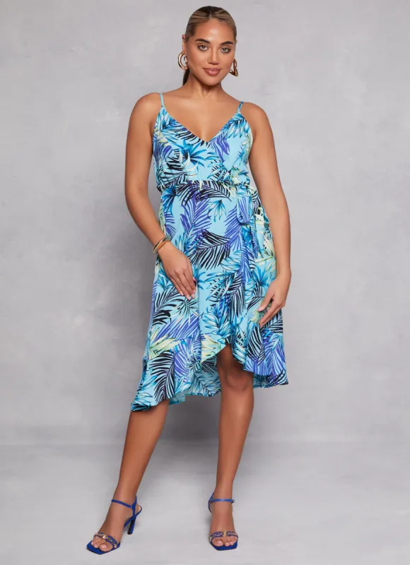 Tropical Print Faux Wrap Tulip Hem Dress sold by Rainbow
