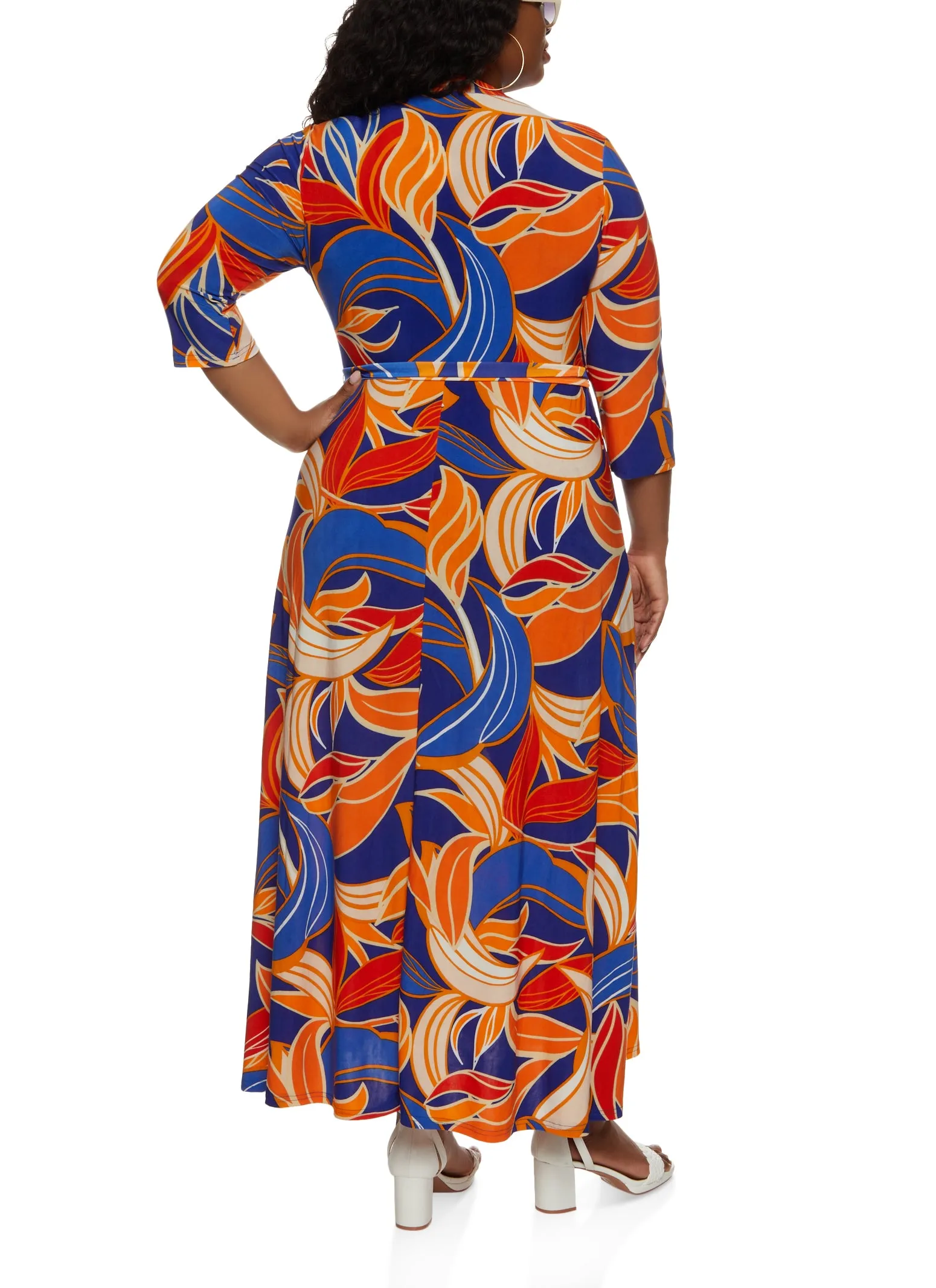 Plus Size Printed Quarter Sleeve Faux Wrap Maxi Dress sold by Rainbow product image thumbnail 3