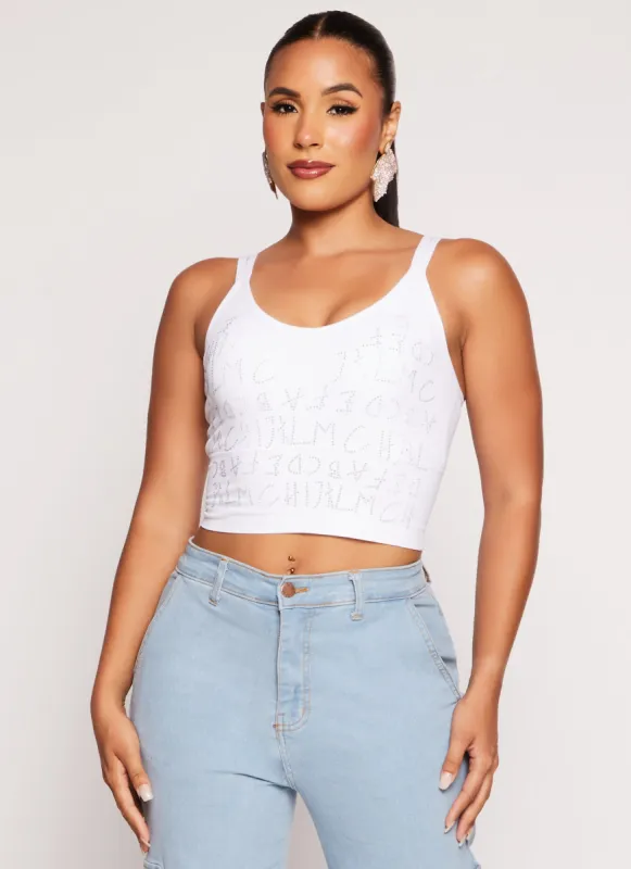 Seamless Ribbed Rhinestone Alphabet Graphic Cami sold by Rainbow