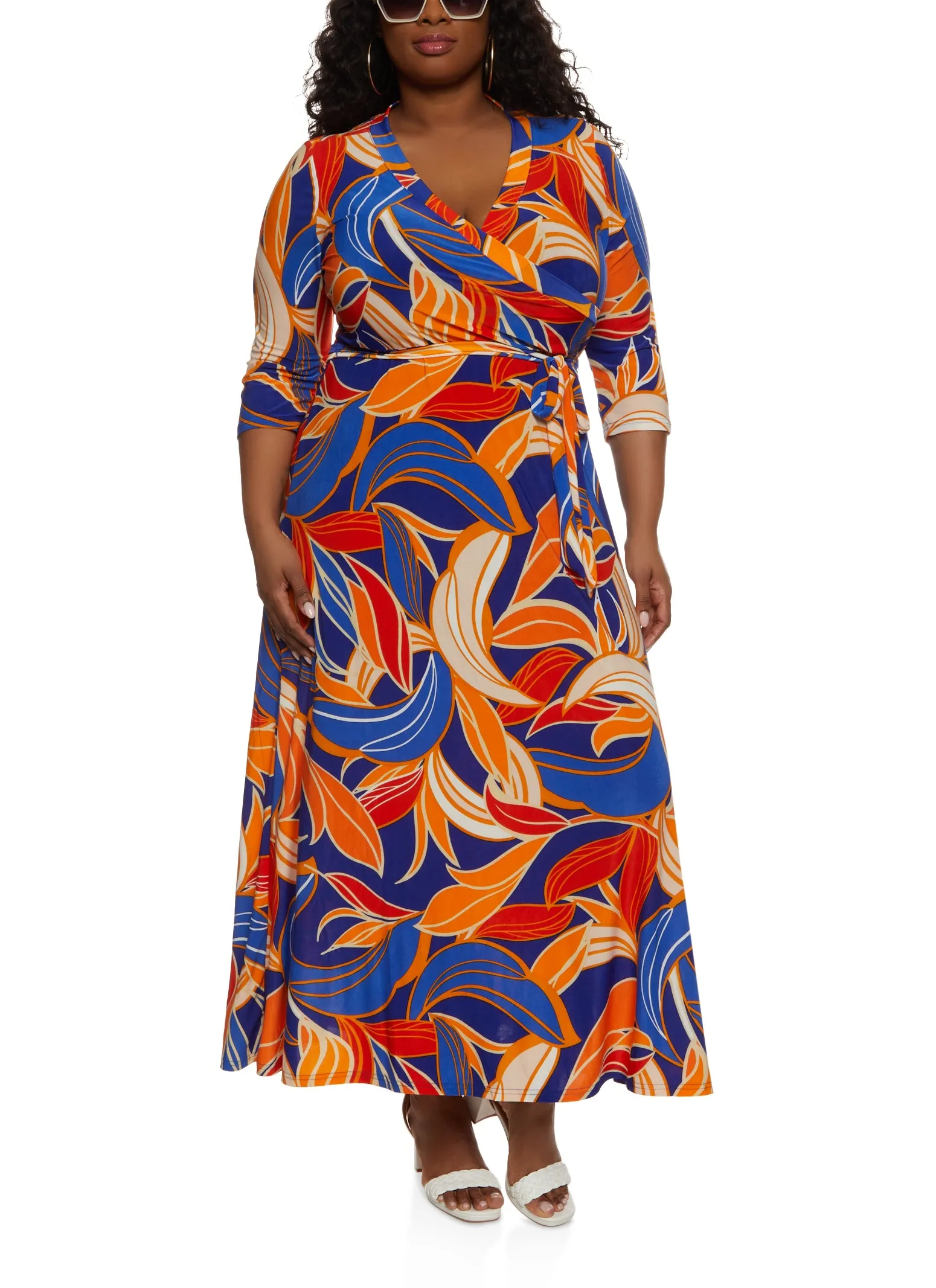 Plus Size Printed Quarter Sleeve Faux Wrap Maxi Dress sold by Rainbow product image thumbnail 2