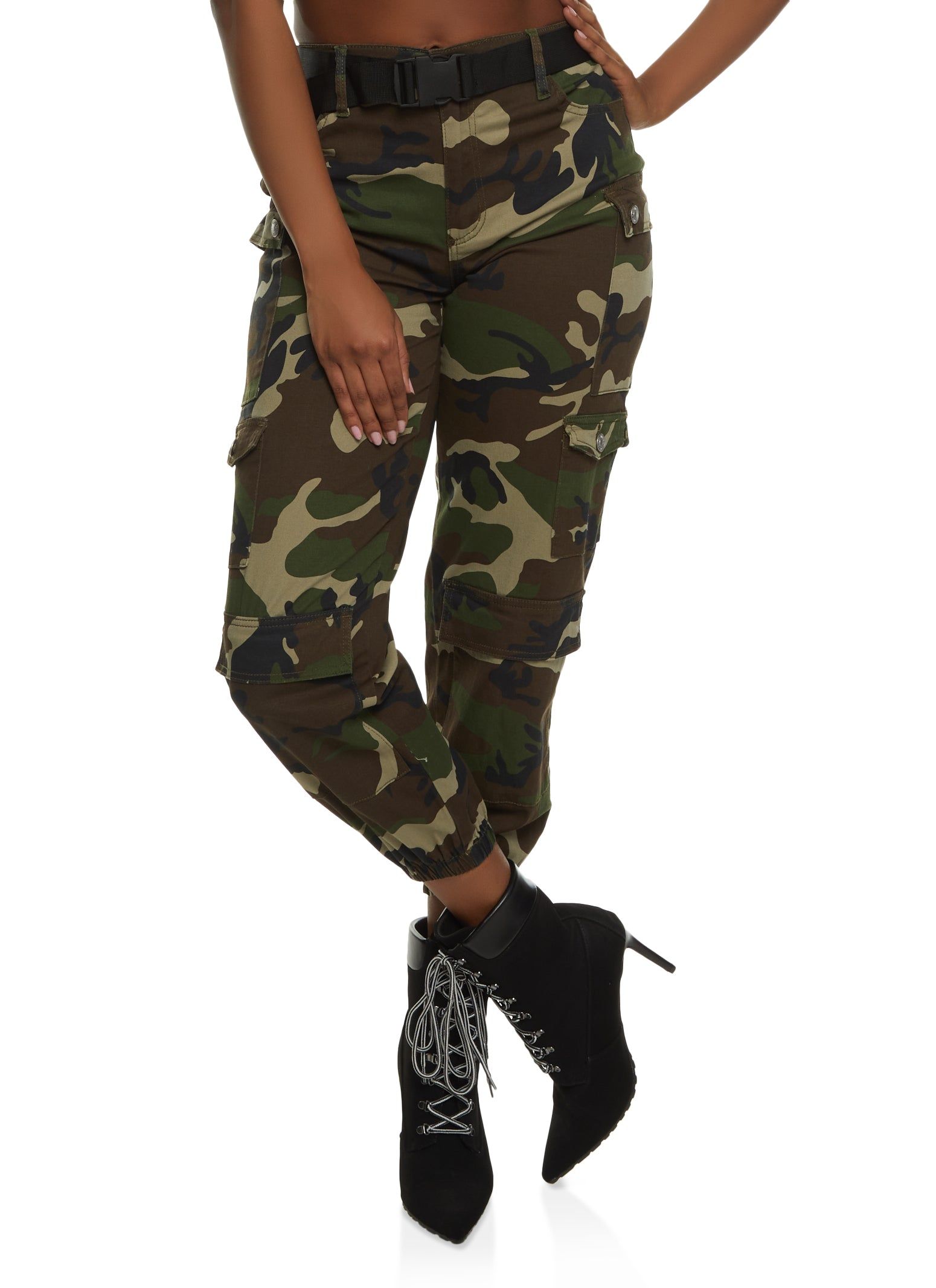 Camo Belted Cargo Joggers sold by Rainbow
