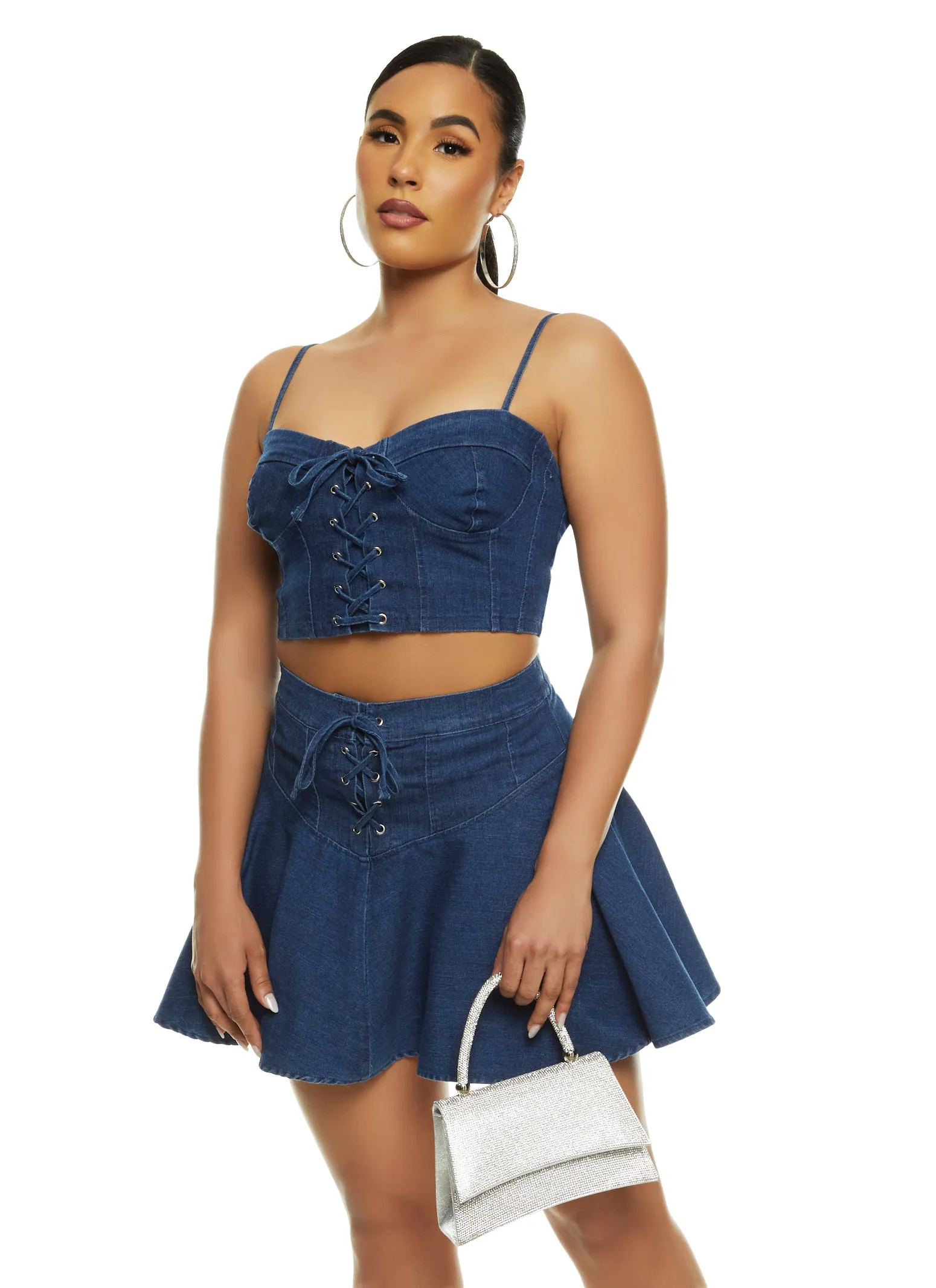 Iris Lace Up Denim Bustier Top sold by Rainbow