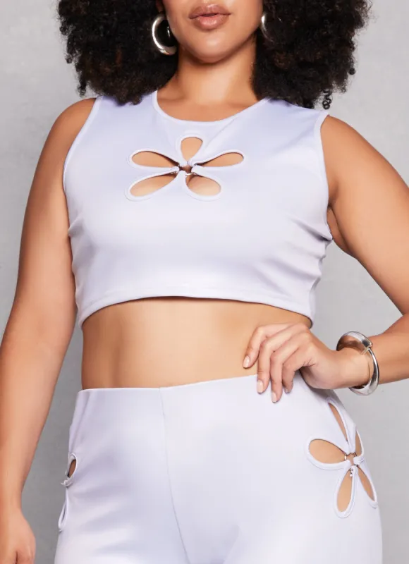 Plus Size O Ring Flower Cut Out Crop Top sold by Rainbow