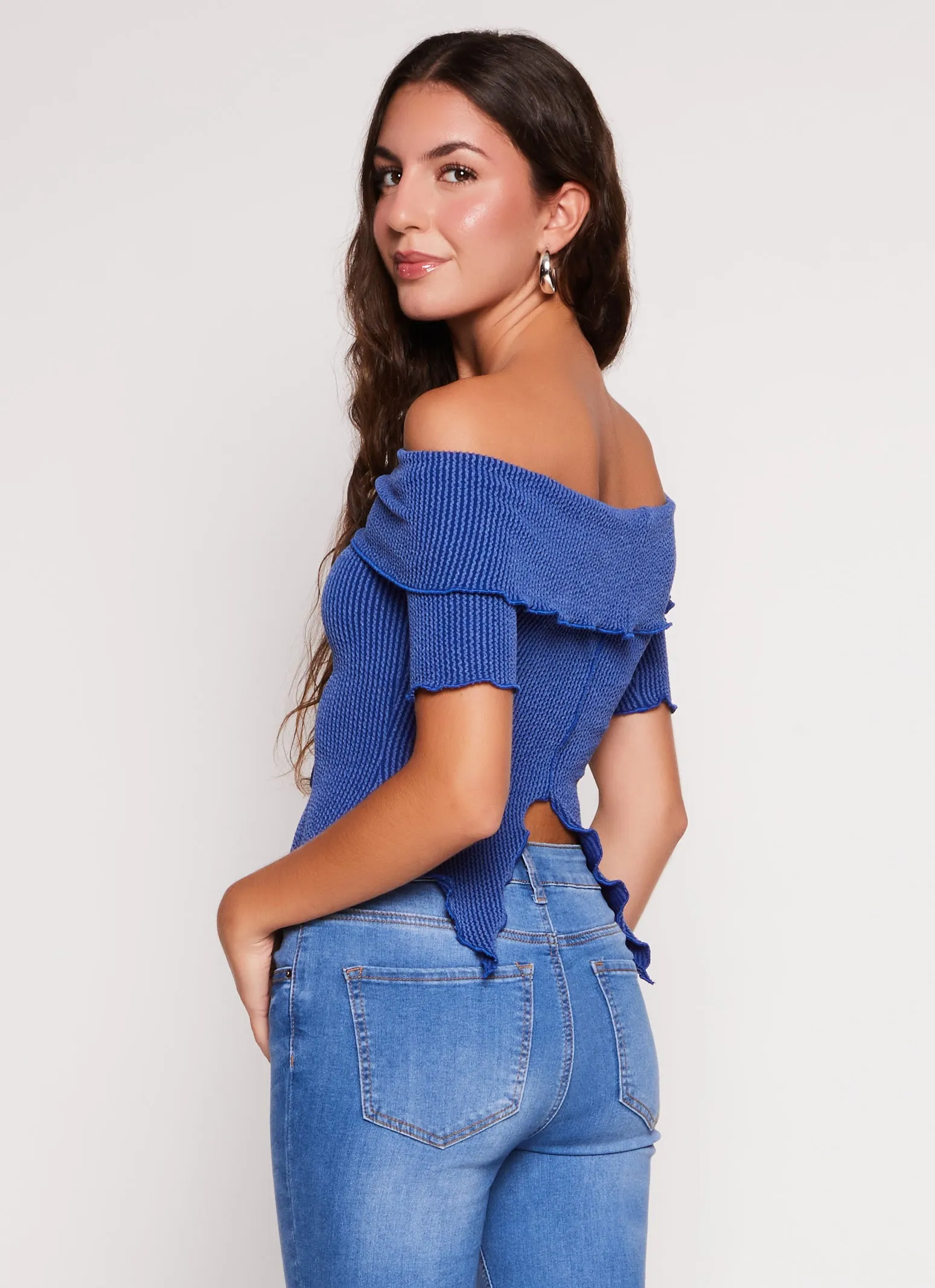 Textured Knit Off the Shoulder Crop Top sold by Rainbow product image thumbnail 3
