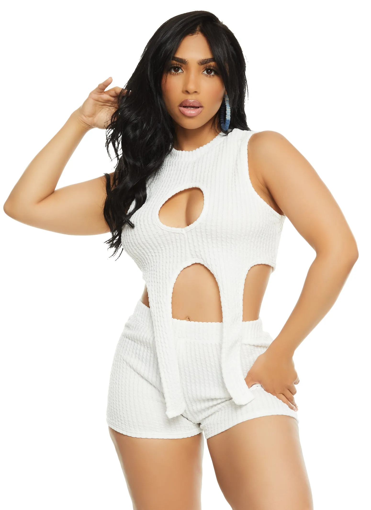 Ribbed Mock Neck Cut Out Crop Top sold by Rainbow