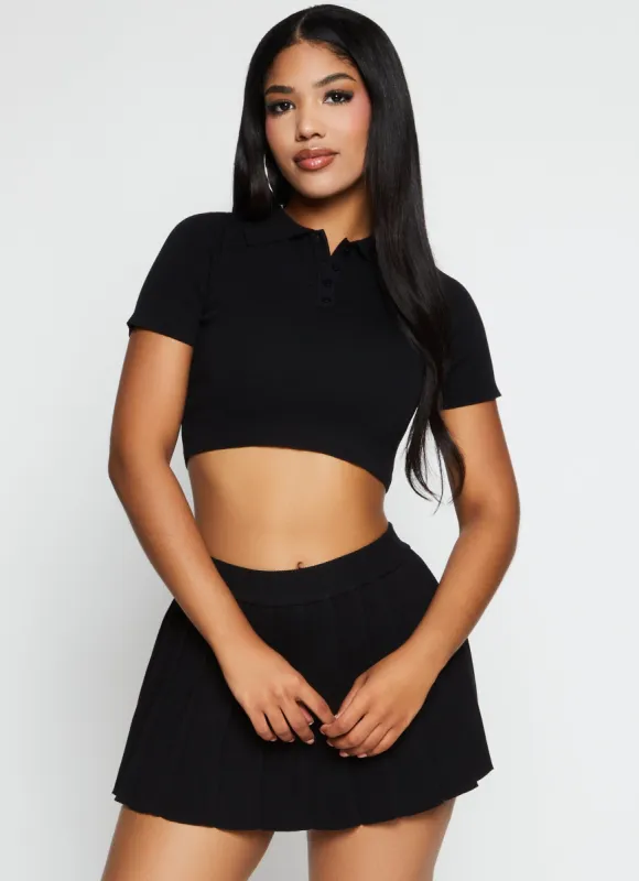 Daisy Solid Cropped Polo Shirt sold by Rainbow