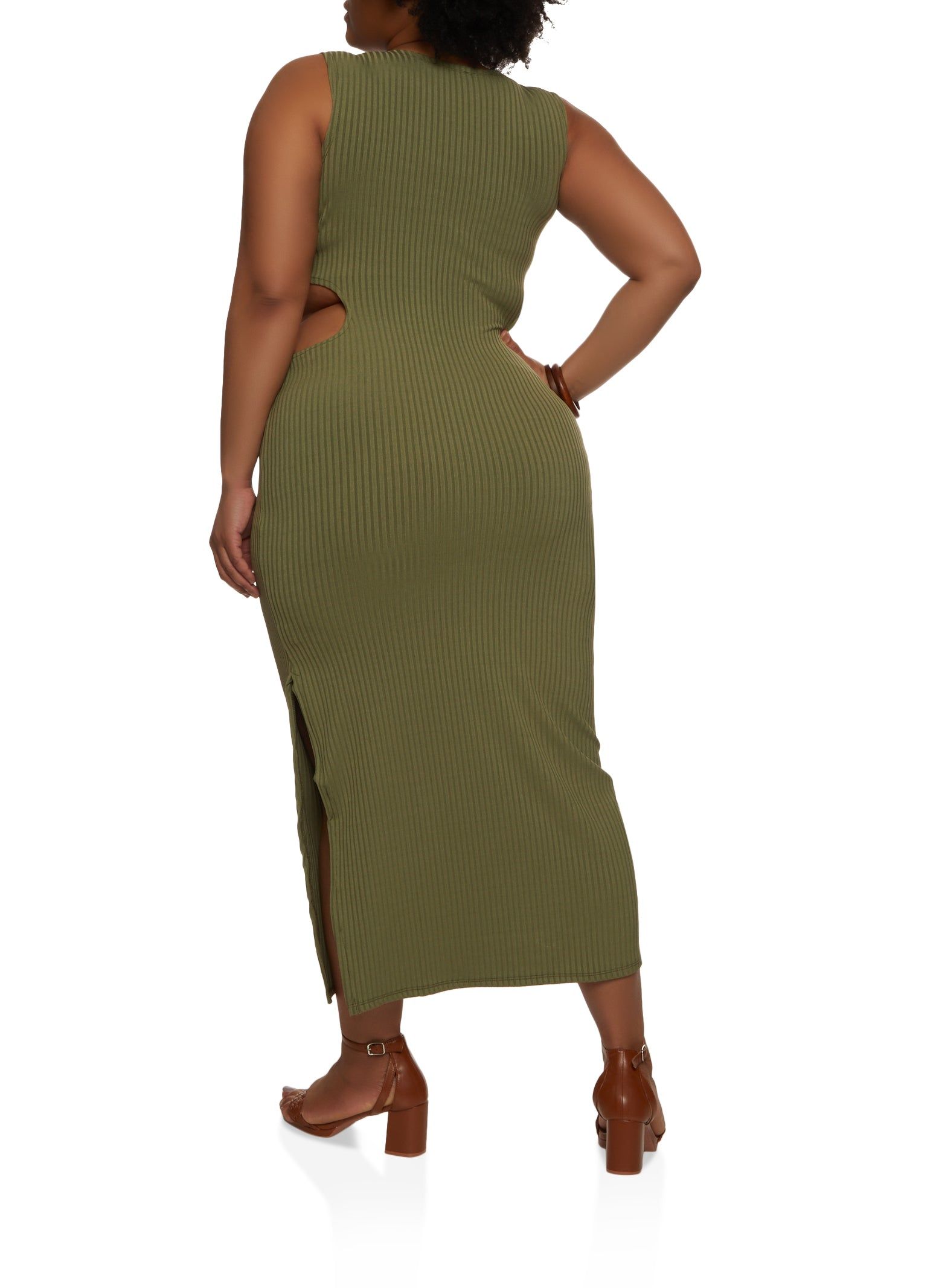 Plus Size Rib Knit Cut Out Tank Maxi Dress sold by Rainbow product image thumbnail 3