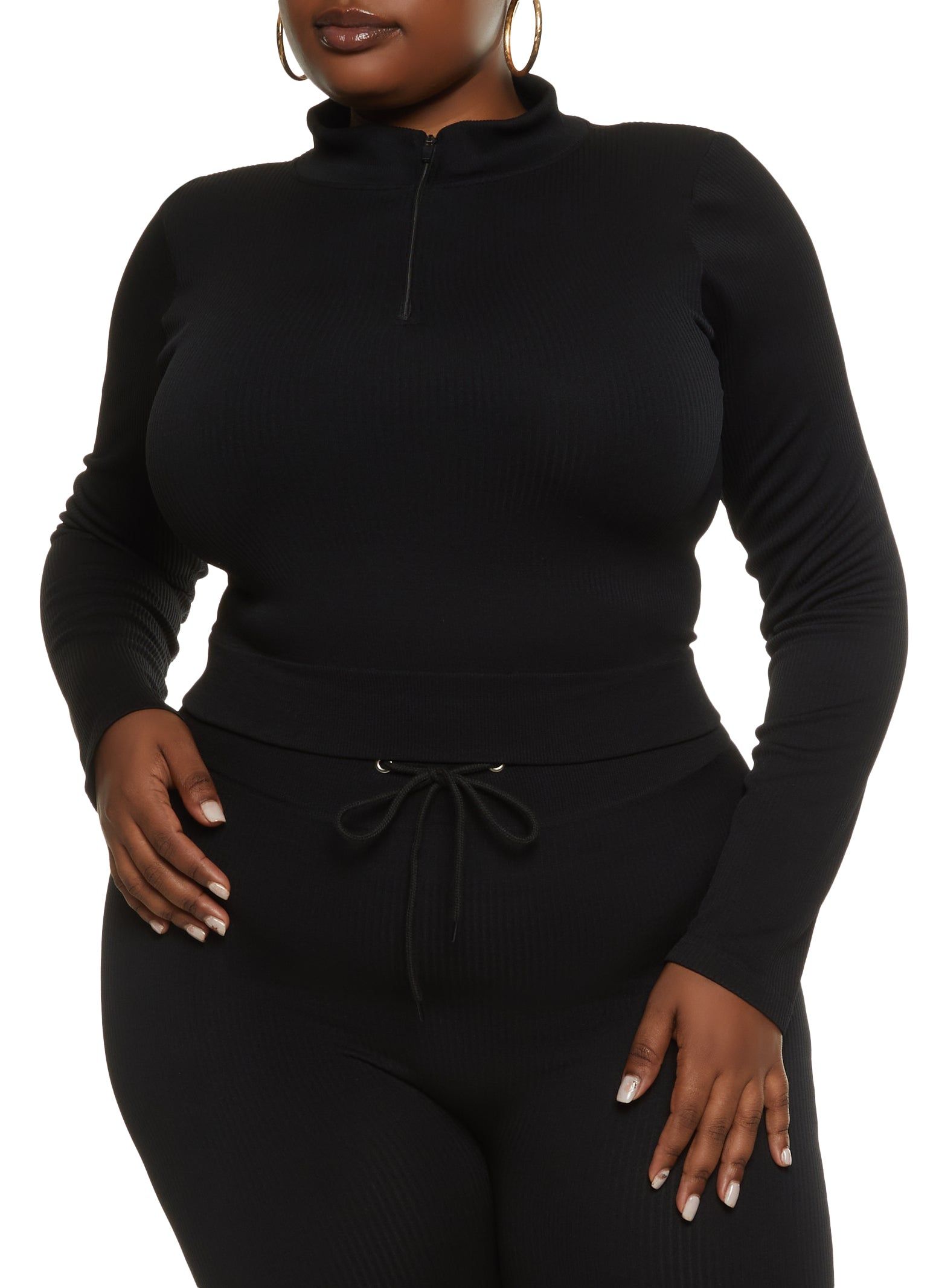 Plus Size Seamless Half Zip Long Sleeve Top sold by Rainbow