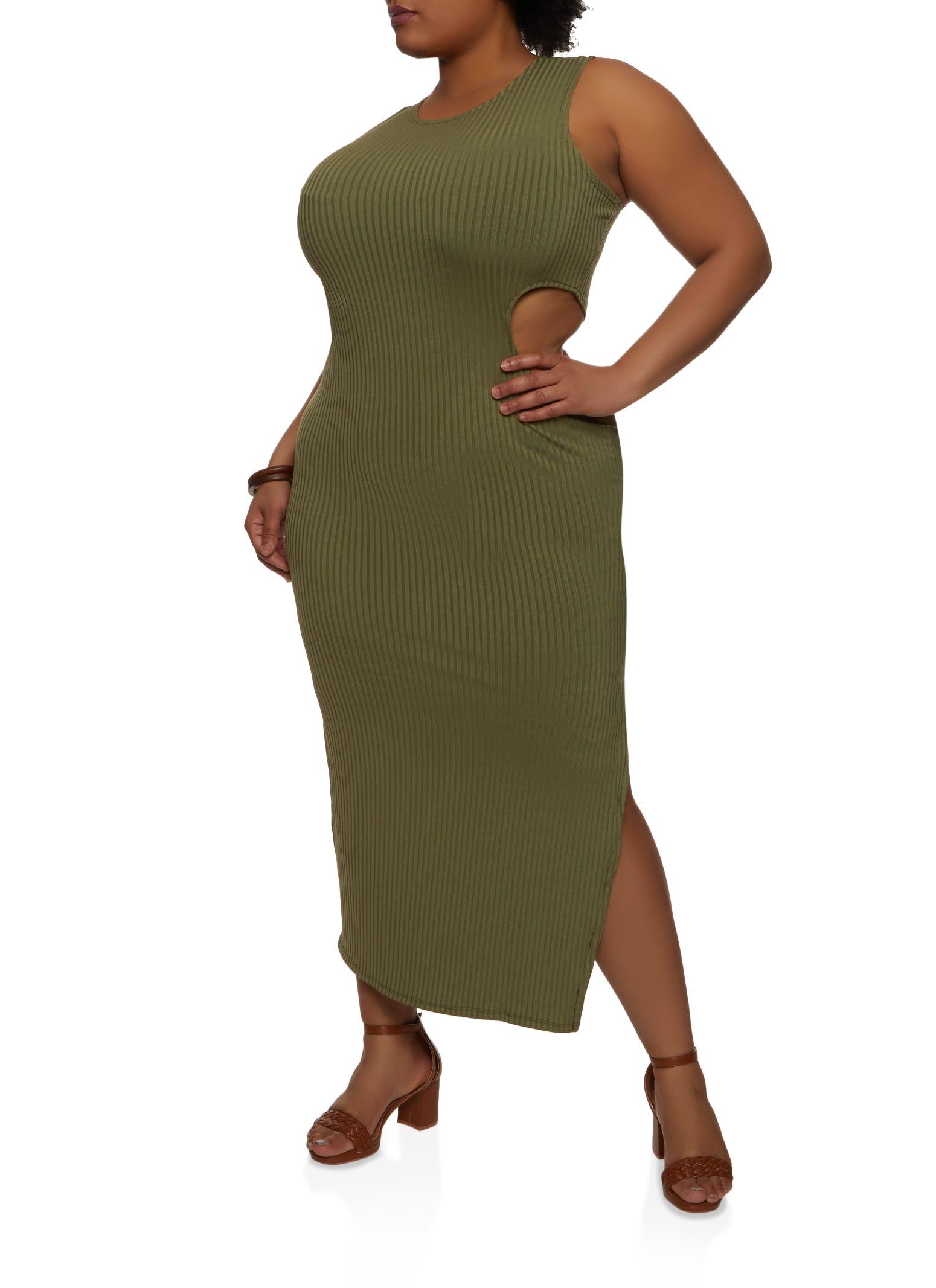 Plus Size Rib Knit Cut Out Tank Maxi Dress sold by Rainbow