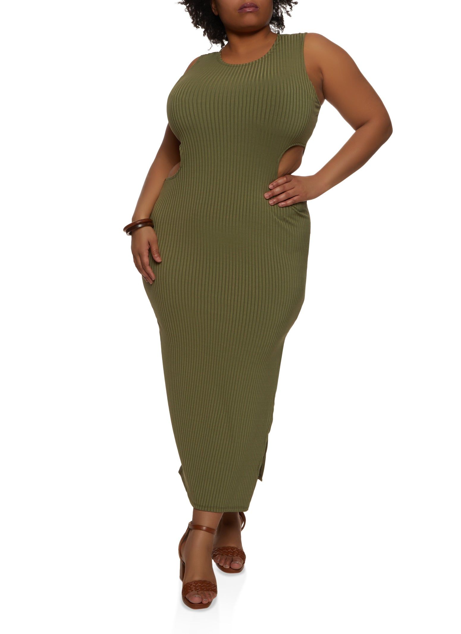 Plus Size Rib Knit Cut Out Tank Maxi Dress sold by Rainbow product image thumbnail 2