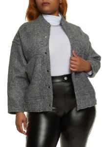 Plus Size Faux Wool Bomber Jacket sold by Rainbow