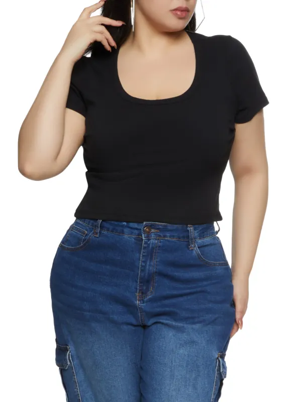 Plus Size Ribbed Knit Basic Scoop Neck Top sold by Rainbow