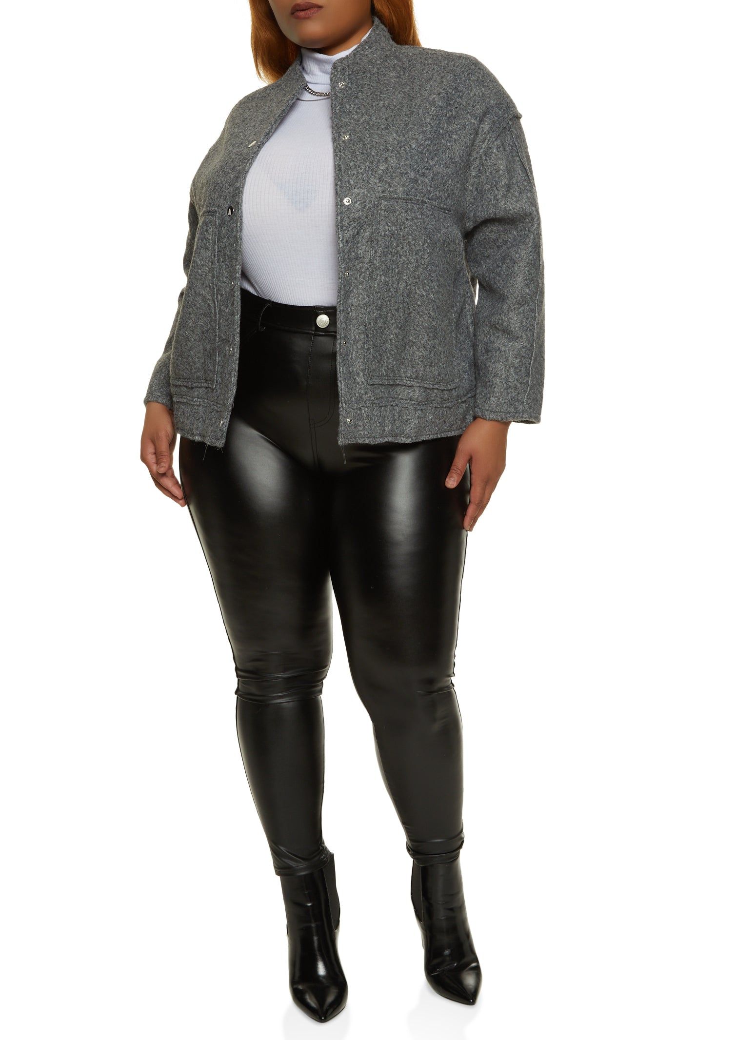 Plus Size Faux Wool Bomber Jacket sold by Rainbow product image thumbnail 2
