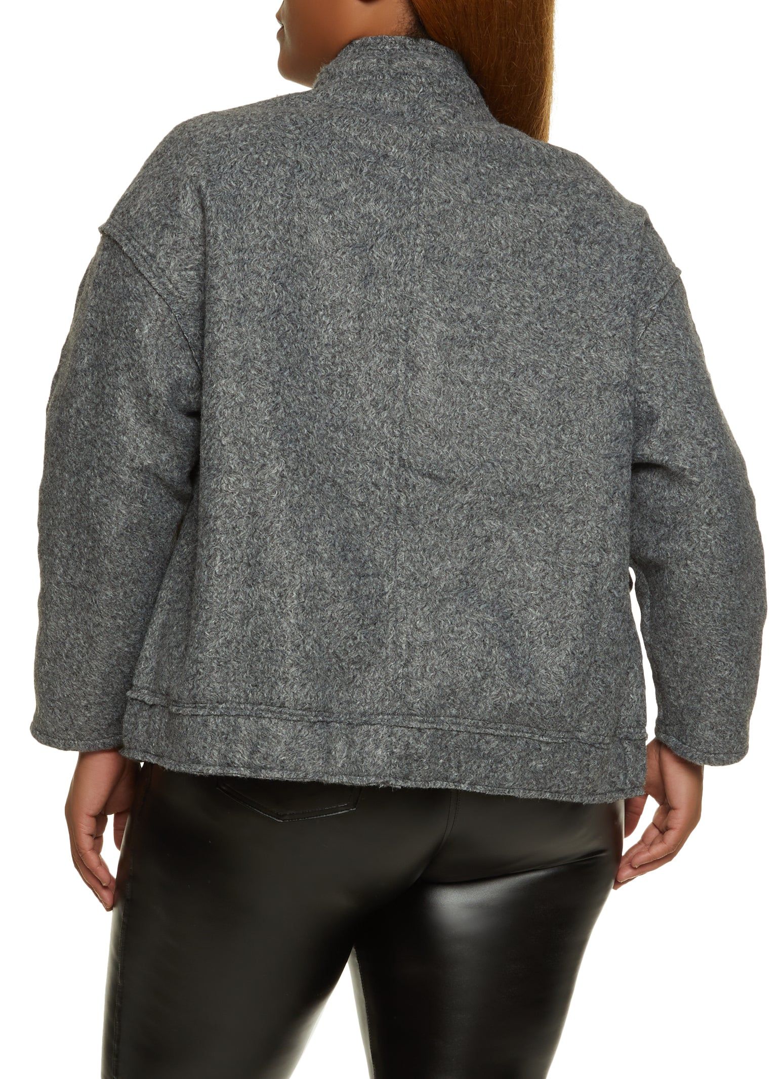 Plus Size Faux Wool Bomber Jacket sold by Rainbow product image thumbnail 3