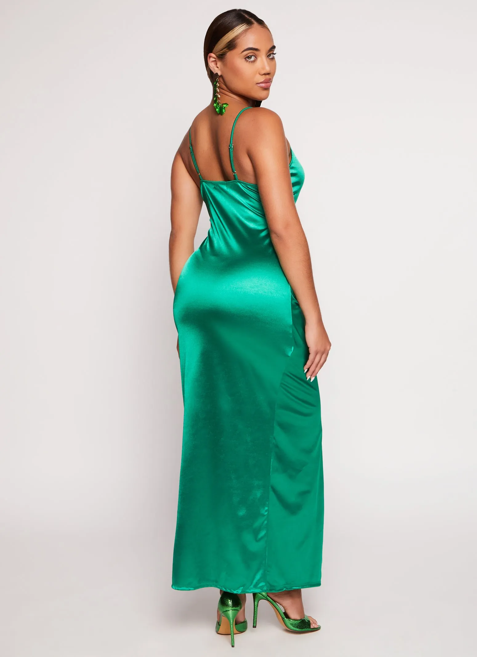 Satin Slit Front Faux Wrap Maxi Dress sold by Rainbow product image thumbnail 3