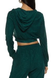 Chenille Zip Front Cropped Hooded Sweatshirt sold by Rainbow
