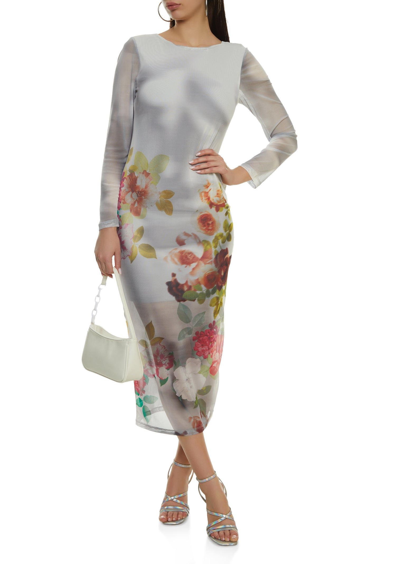 Mesh Printed Long Sleeve Maxi Dress sold by Rainbow