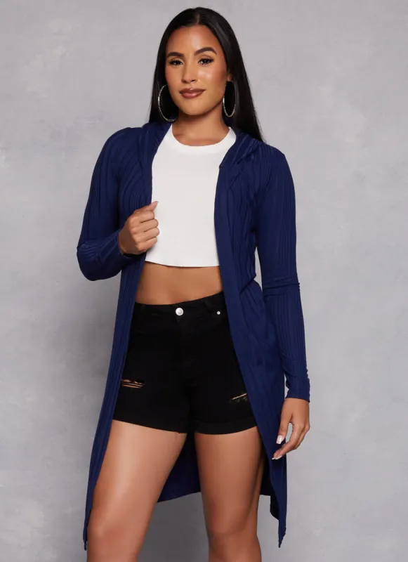 Rib Knit Hooded Long Sleeve Duster sold by Rainbow