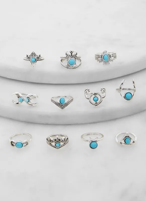 Metallic Gemstone Rings Set of 11 sold by Rainbow