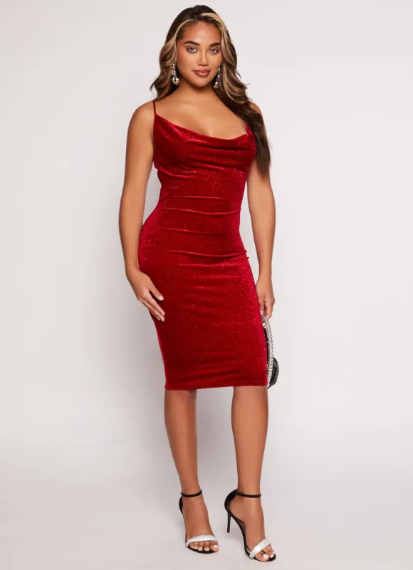 Iris Velvet Glitter Cowl Neck Cami Dress sold by Rainbow