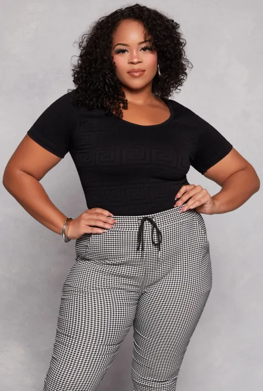 Plus Size Seamless Greek Key Scoop Neck Top sold by Rainbow