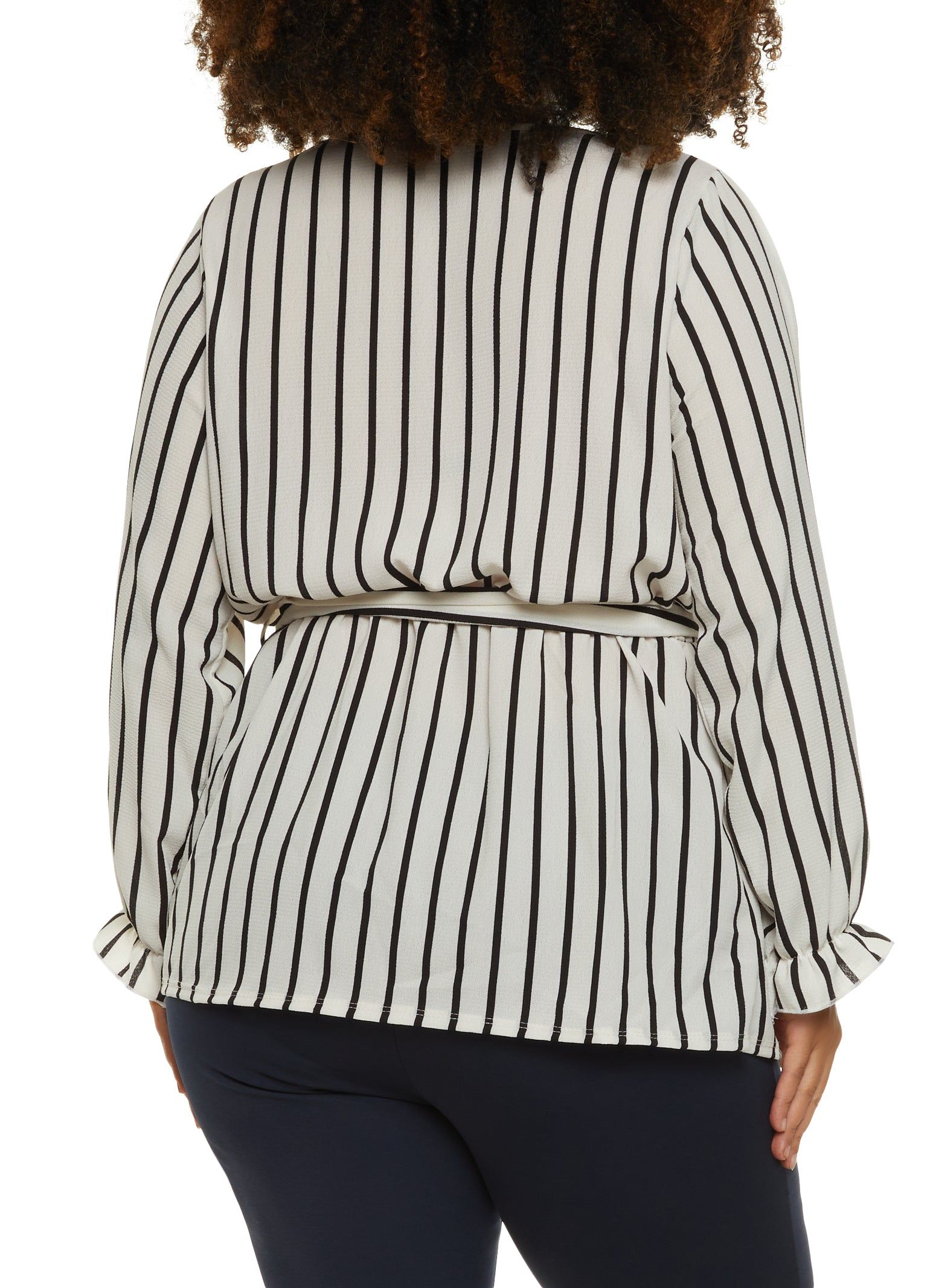 Plus Size Striped Tie Waist Belted Wrap Top sold by Rainbow product image thumbnail 2