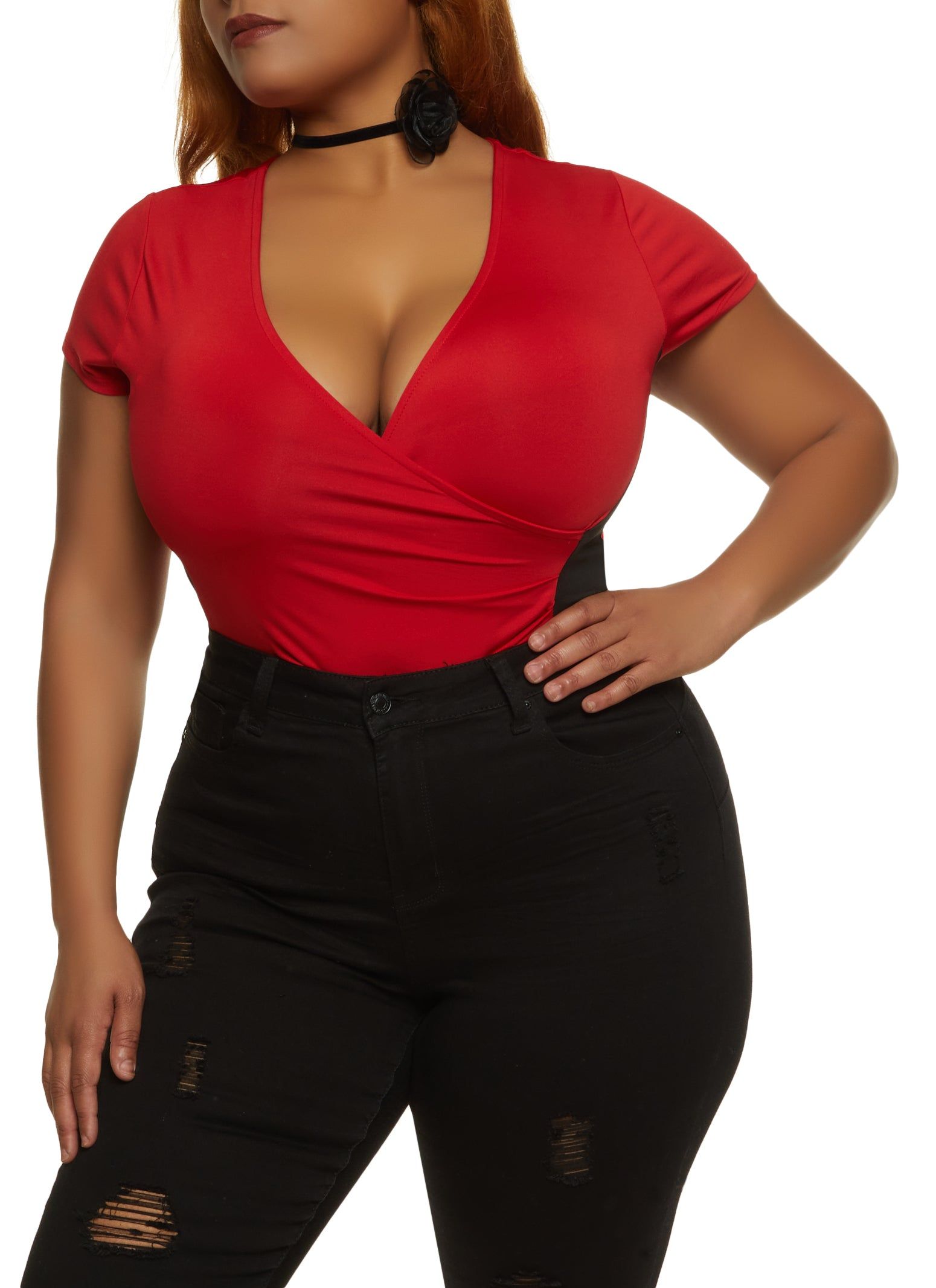 Plus Size Side Stripe Faux Wrap Bodysuit sold by Rainbow product image thumbnail 2