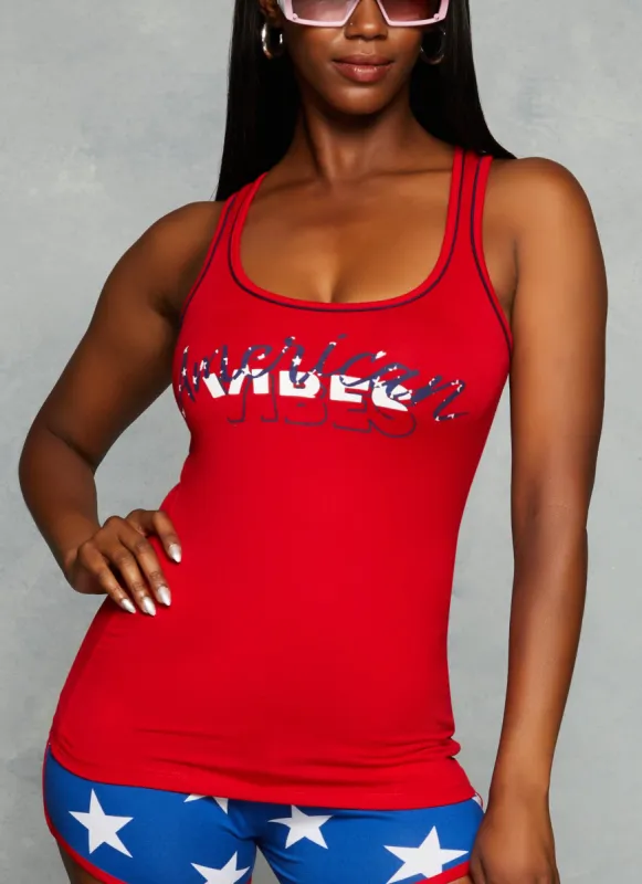American Vibes Contrast Trim Tank Top made by Rainbow