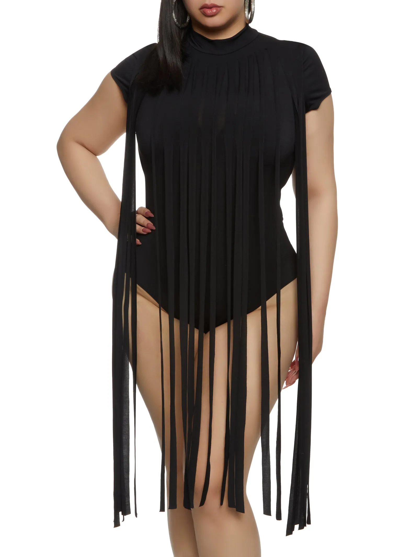 Plus Size Fringe Mock Neck Bodysuit sold by Rainbow