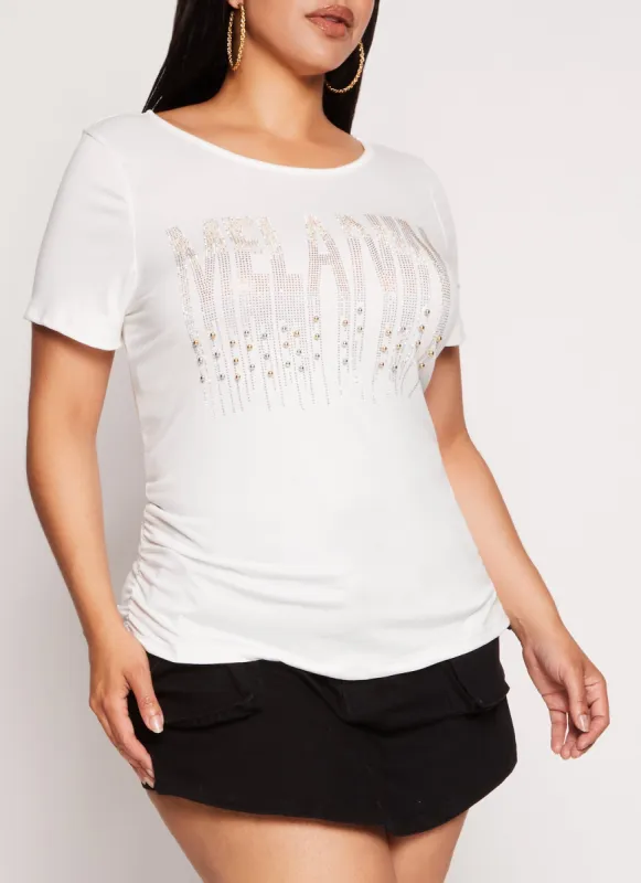 Plus Size Melanin Rhinestone Beaded Graphic Tee sold by Rainbow