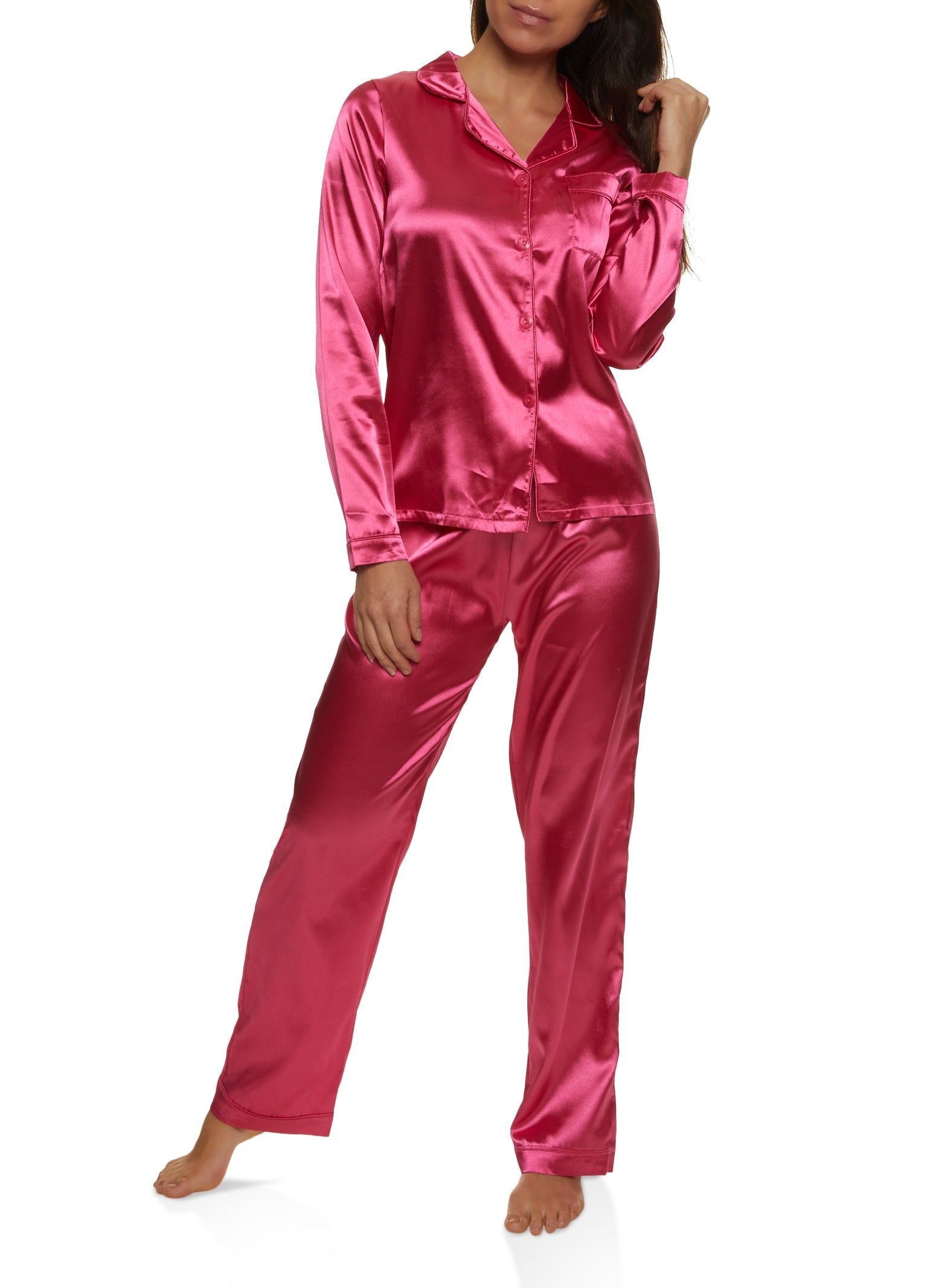 Satin Notch Collar Pajama Shirt and Pants sold by Rainbow
