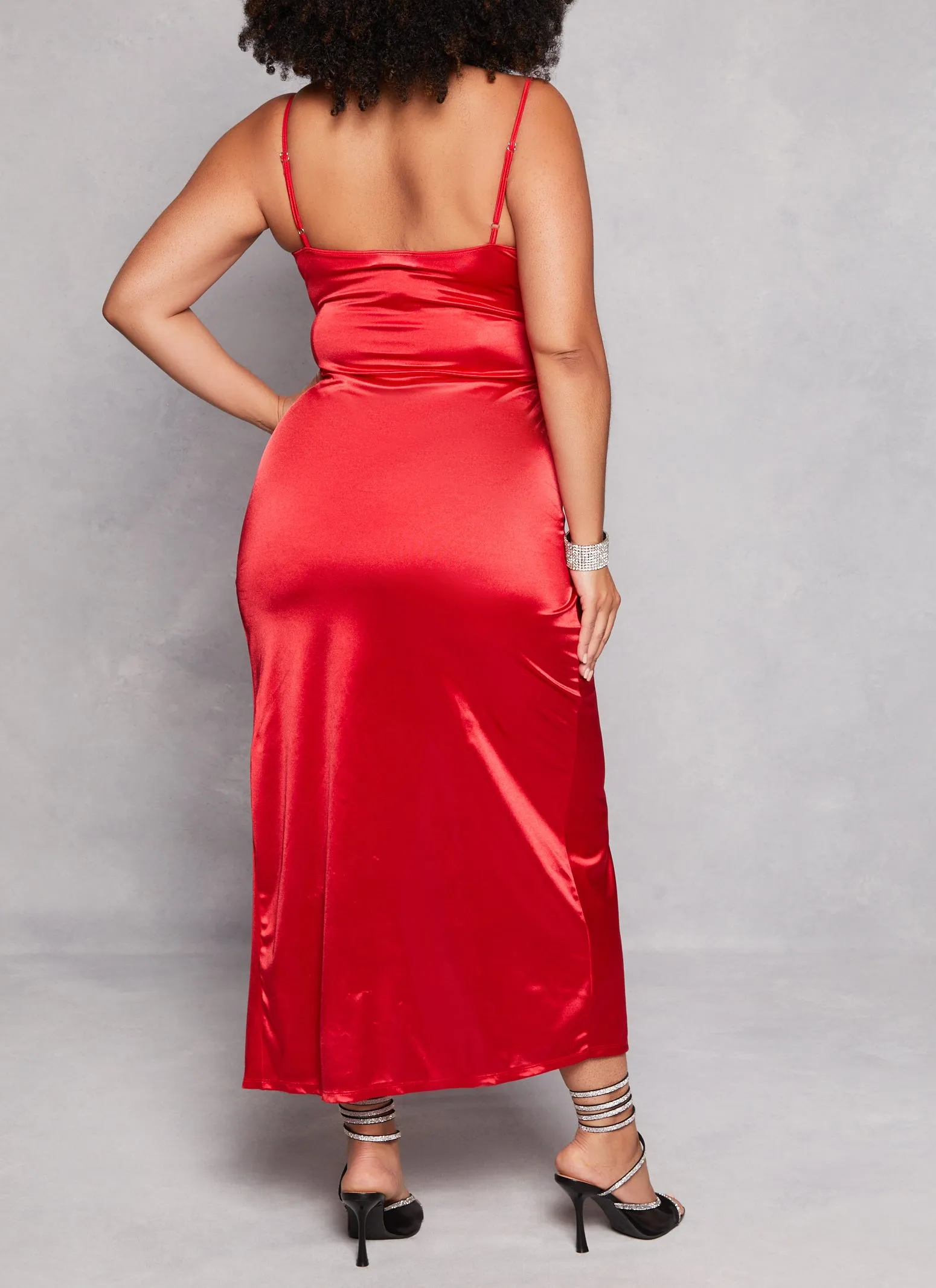 Plus Size Satin Slit Front Faux Wrap Maxi Dress sold by Rainbow product image thumbnail 3