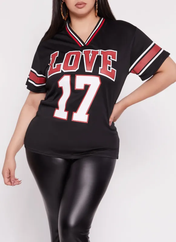 Plus Size Love 17 V Neck Football Jersey sold by Rainbow