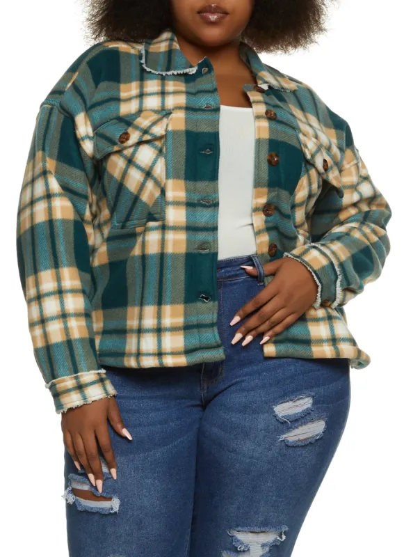 Plus Size Plaid Sherpa Lined Brushed Knit Shacket sold by Rainbow