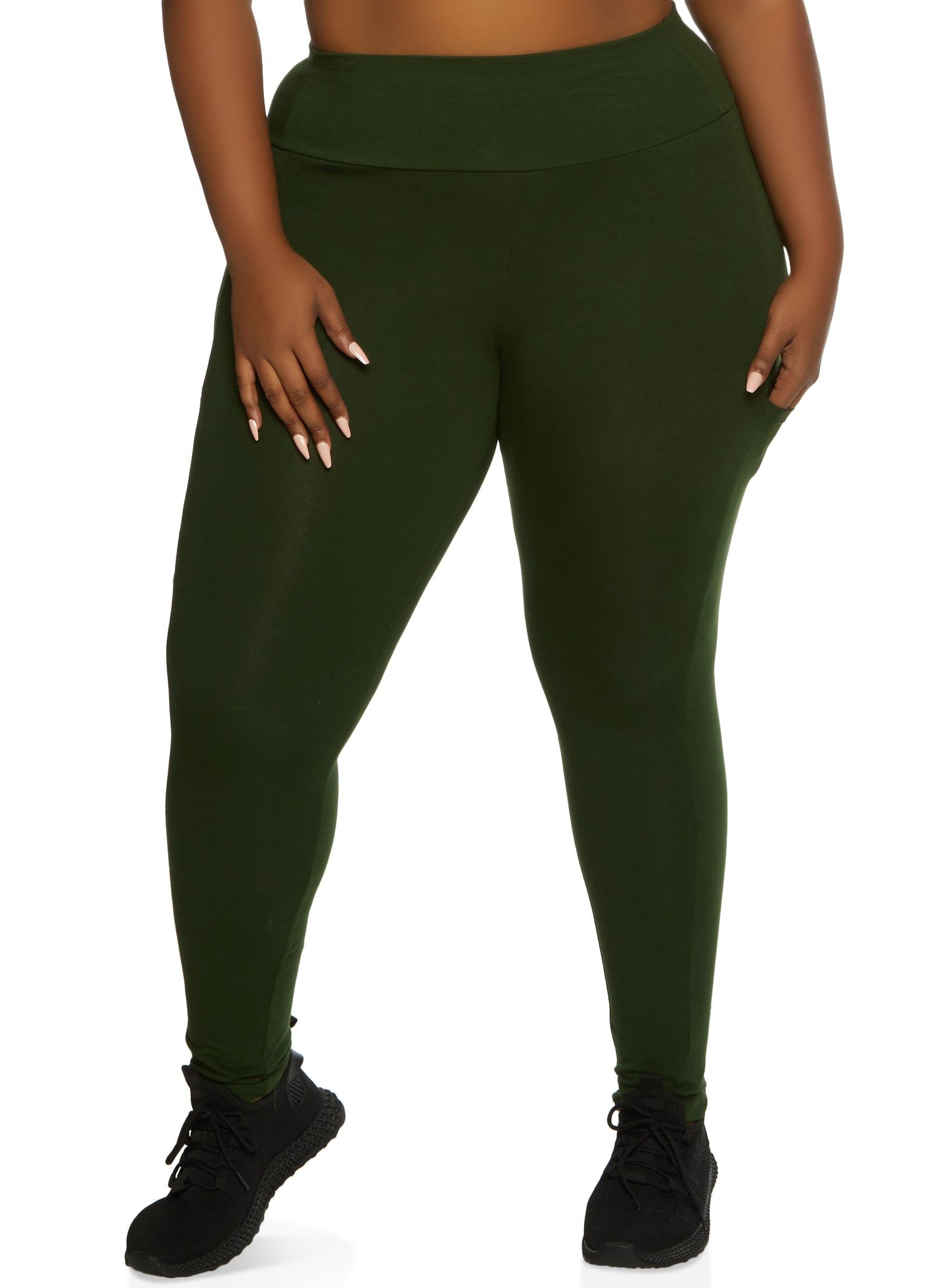 Plus Size Solid High Waist Cell Phone Pocket Leggings sold by Rainbow