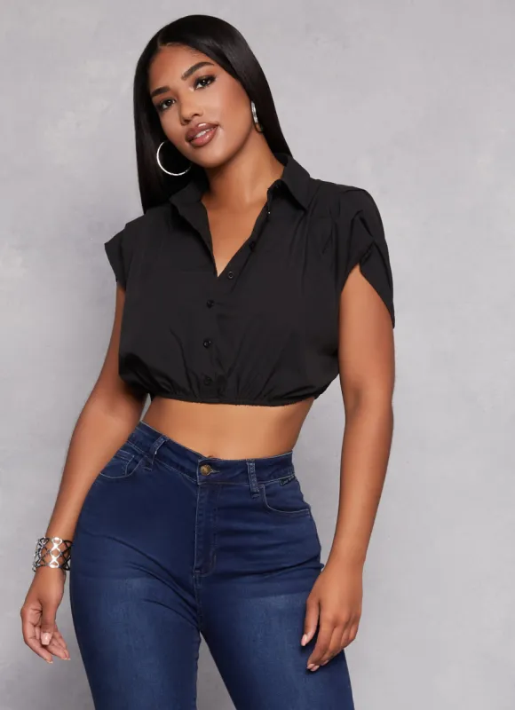 Poplin Cap Sleeve Cropped Shirt sold by Rainbow