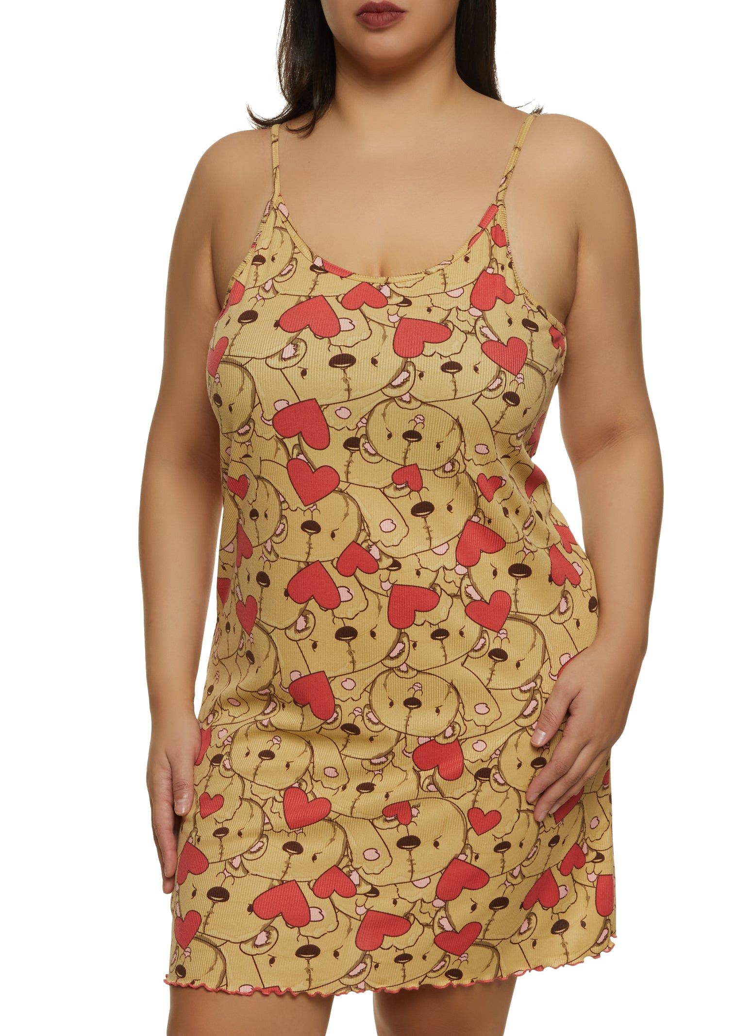 Plus Size Ribbed Bear Print Cami Nightgown with Robe sold by Rainbow product image thumbnail 3